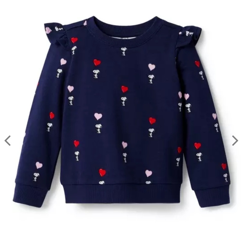 Janie & Jack Girls PEANUTS Snoopy Ruffle Shoulder Sweatshirt